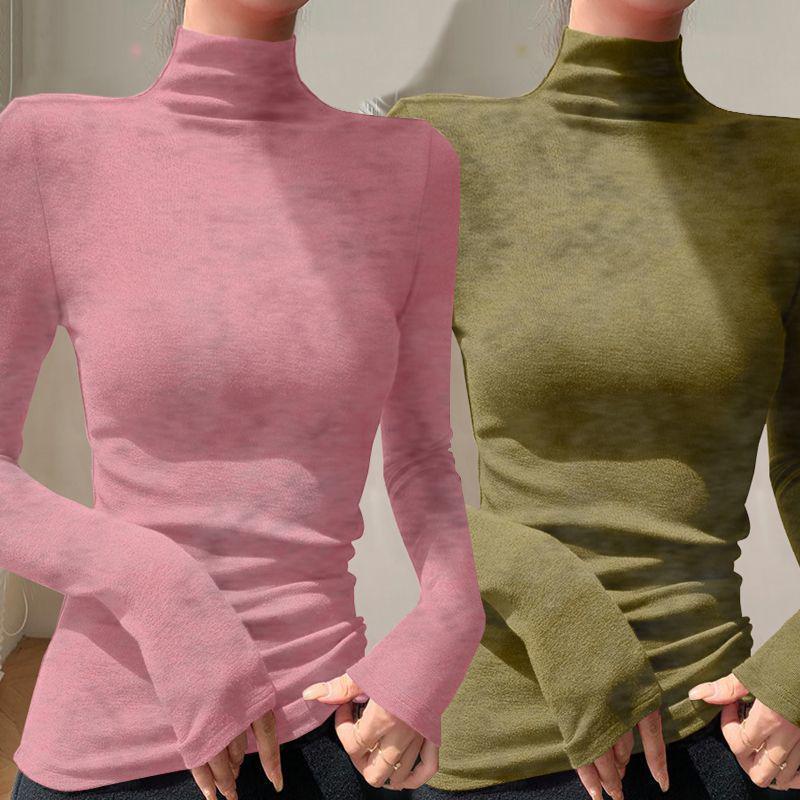 Chic Slim-fit High-neck Long-sleeve Base Layer: Solid Color, Flattering, Versatile Autumn/Winter Top