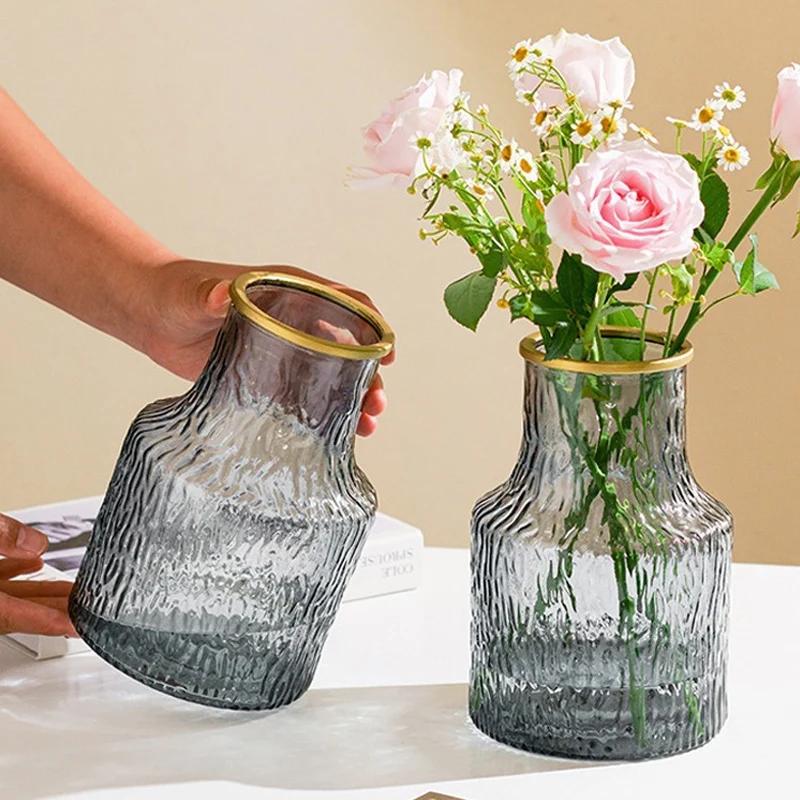 Transparent Glass Vase Large Mouthed Vase Living Room Bedroom Desktop Hydroponic Flower Arrangement Home Decoration Vases