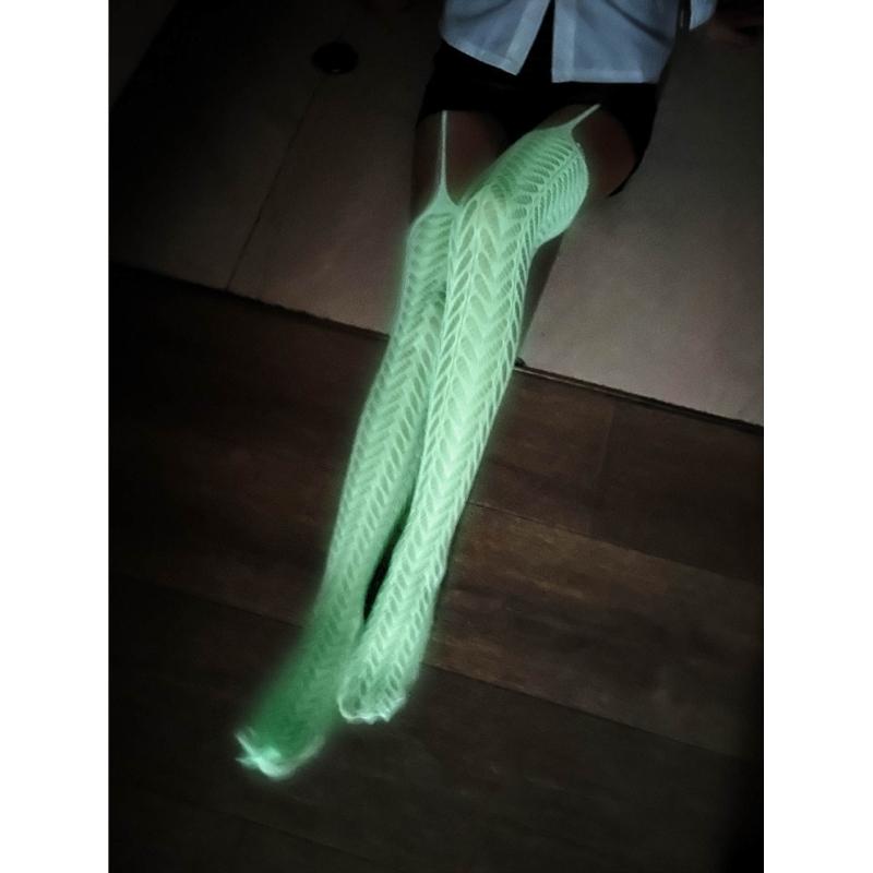 Luminous Glowing Jumpsuit Socks Stockings Fishnet Tights High Waist Fishnet Leggings Thigh Highs Stocking for Women Girl