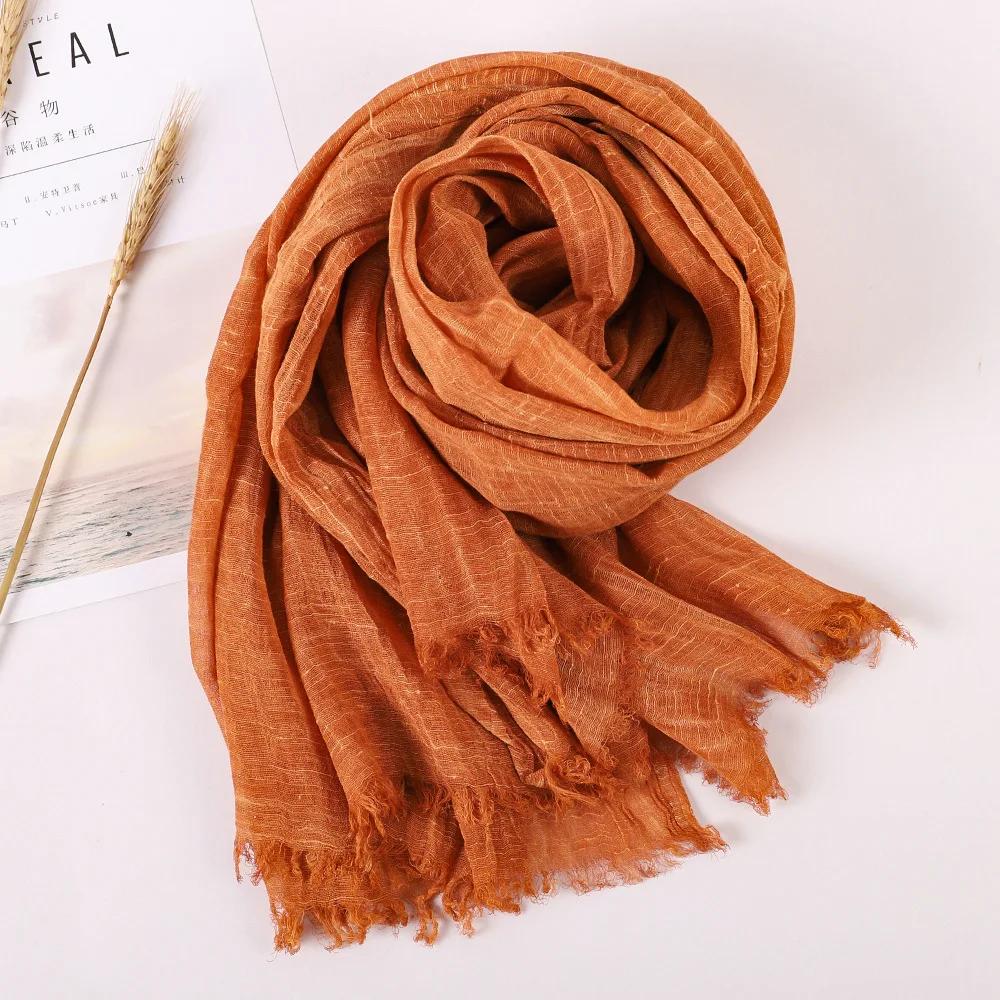 Spring Summer New Solid Color Woolen Cotton and Hemp Scarf Tassel Art Shawl Summer Print Versatile Cotton and Hemp Fashion Trend