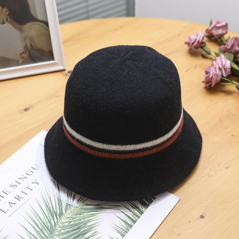 

New wool bucket hat autumn and winter woolen felt hat striped contrasting color fashionable British thermal top hat чорний