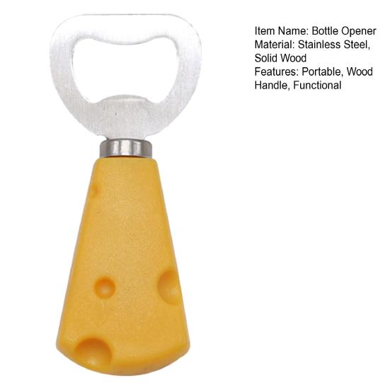 Beer Bottle Opener with Wooden Handle, Stainless Steel Cap Remover, Rustic Bar Tool for Home Kitchen, Gift for Men Dad
