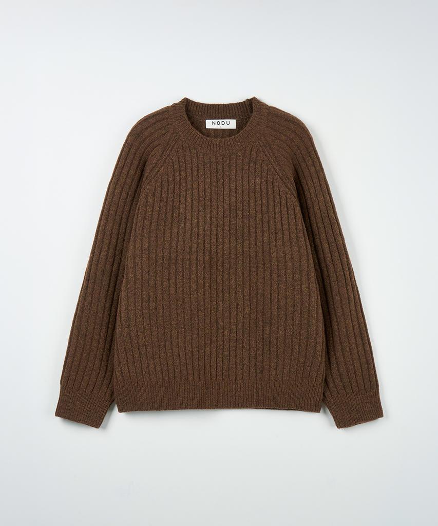 NODU Ribbed Raglan Diagonal Knit [Brown]