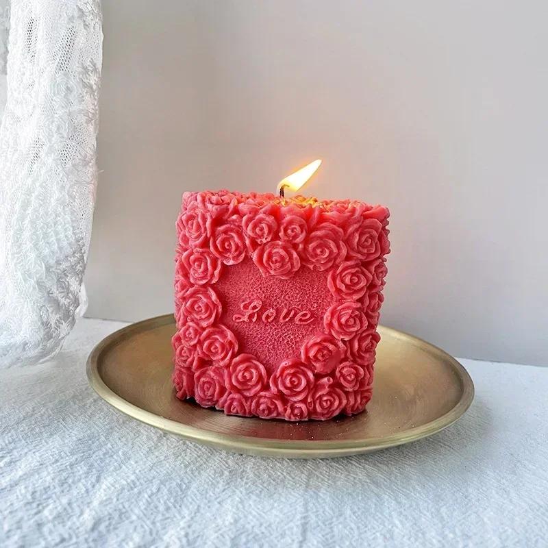 Creative Diy Rose Flower Shape Candle Mold Handmade Gypsum Plaster Mould Cylinder Silicone Soap Aromatherapy Wax Scented Mold