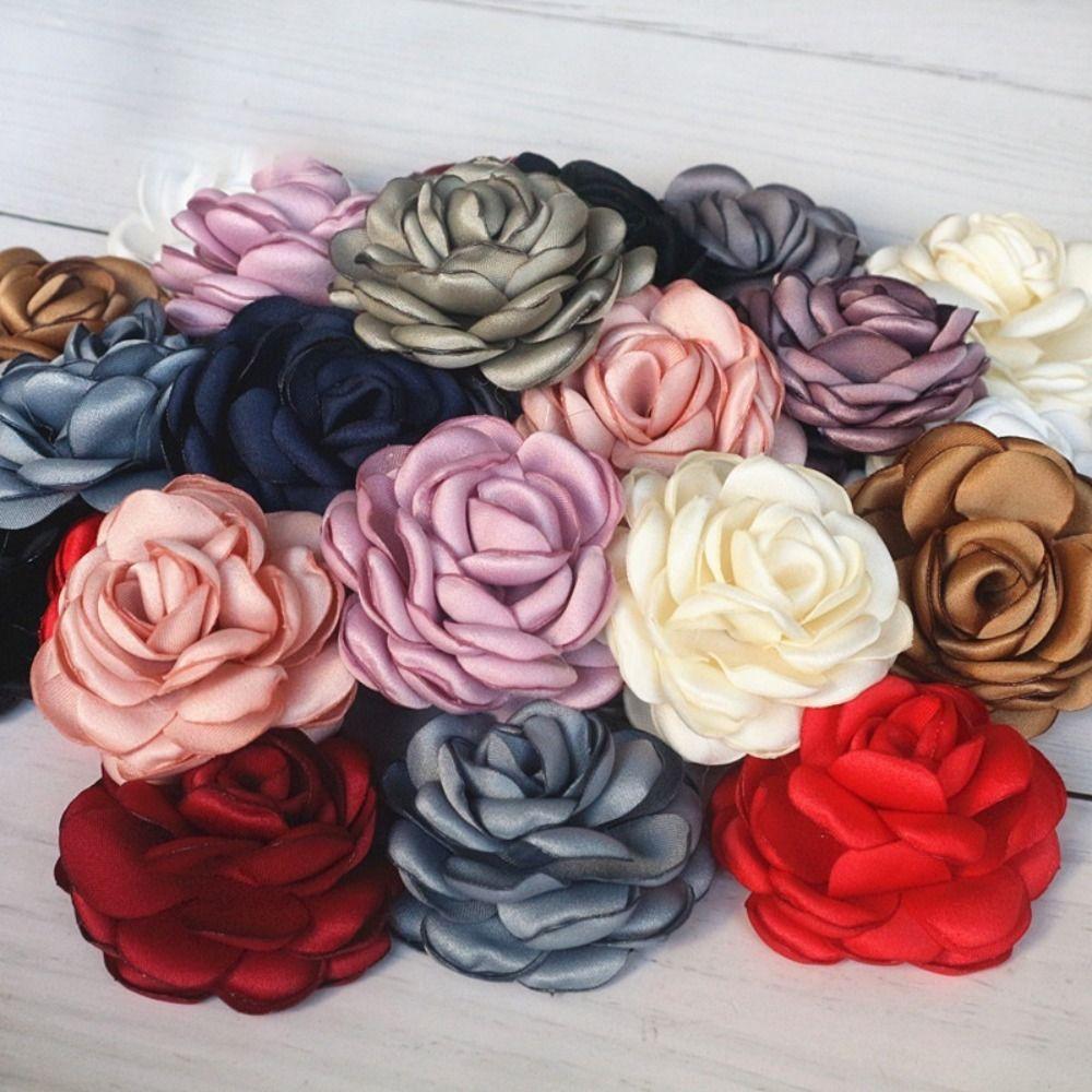 6cm Handmade Silk Flower Fabric Artificial Satin Rose Wedding Dress Decoration Camellia Flower Pin DIY Clothing Accessories