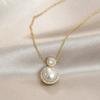 Aesthetic Imitation Pearl Pendant Necklace with Shiny CZ Trendy Graceful Accessories for Women Chic Engagement Jewelry