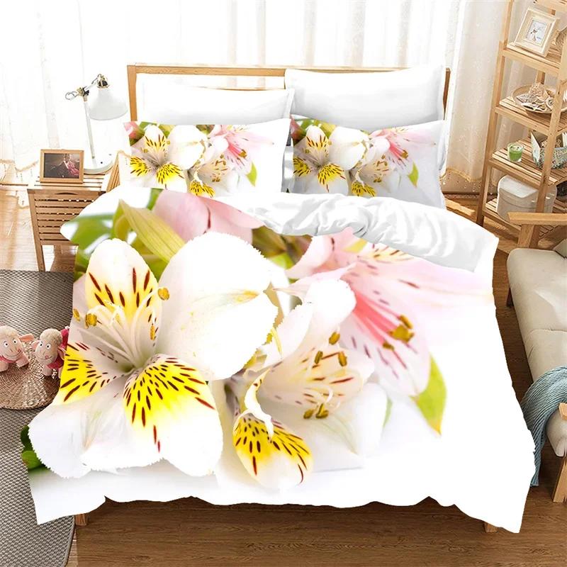 Plum Blossom Red Flower Floral Comfortable Duvet Quilt Cover Pillowcase Bedding Set Children Bedroom Decoration Home Textile