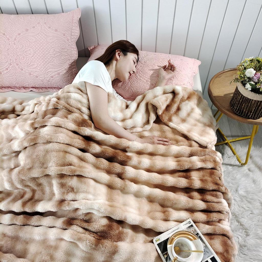 Bunte Marmormuster-Decke aus Kunsthasenfell und Flanell-Fleece - Große Sofabezug