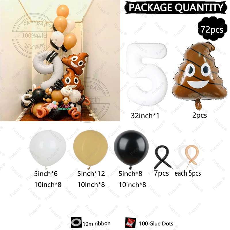 72pcs Funny Poop Theme Holiday Atmosphere Weird Balloon Poop Foil Balloons Children's Toys Birthday Party Decoration Poo Balloon