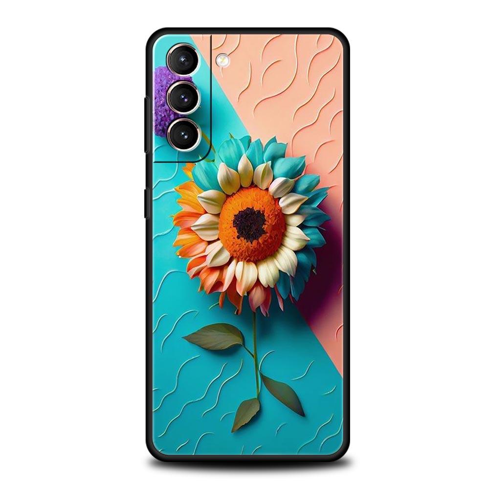 Sunflower Phone Case For Samsung Galaxy S26 Ultra S25 Plus S24 FE S23 S22 5G S21 S20 Cover Black Soft