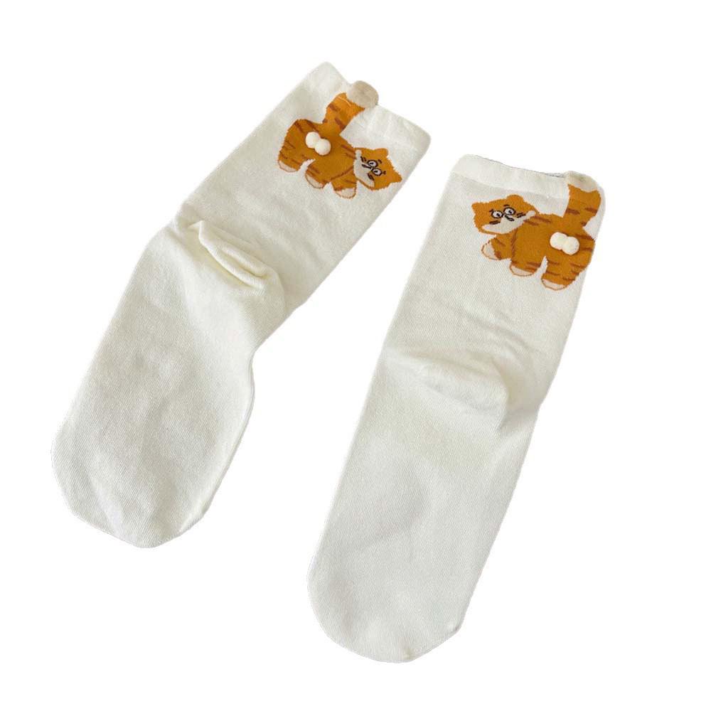 Women's 3D Cartoon Cat Mid-Calf Socks - Cute Korean Style for Autumn/Winter