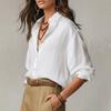Women Lapel Collar Button Down Blouse Long Sleeve Loose Casual Solid Shirt