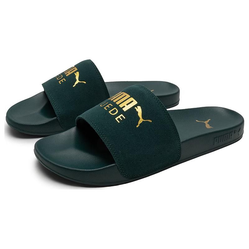 Puma Leadcat Series Fashion Comfortable Casual Other Totem Leather Splicing Slide Sandals Unisex Sandals Green Gold 398678-03