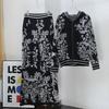 Plant Flower Hooded Coat Wide-leg Pants Two-piece Knitted Top Neutral Wind Suit Women