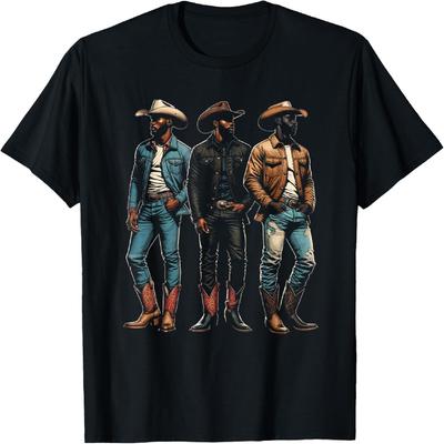 Black Cowboy Western Rodeo Melanin Black History Texas Men T-Shirt(7)