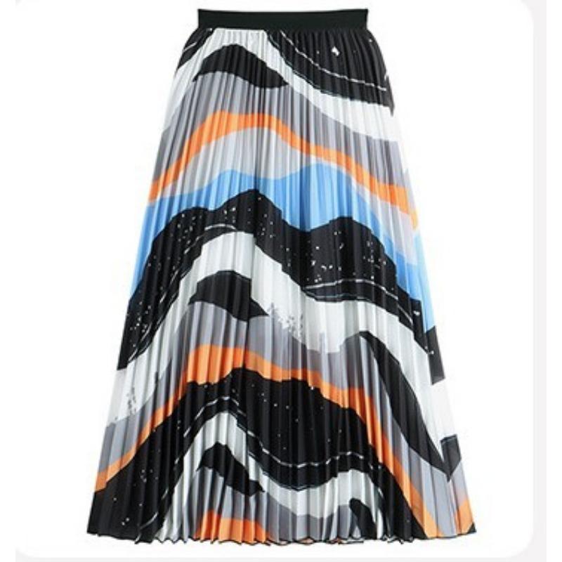 

DX~~ Новая ретро-юбка с цифровым принтом, женская тонкая миди-плиссированная юбка трапециевидной формы с высокой талией One size