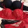 Sexy Lace Flowers Embroidery Underwear Set for Women Comfort Thicken Cup Push Up Bra Detachable Strap Top Bralette Lingerie Sets