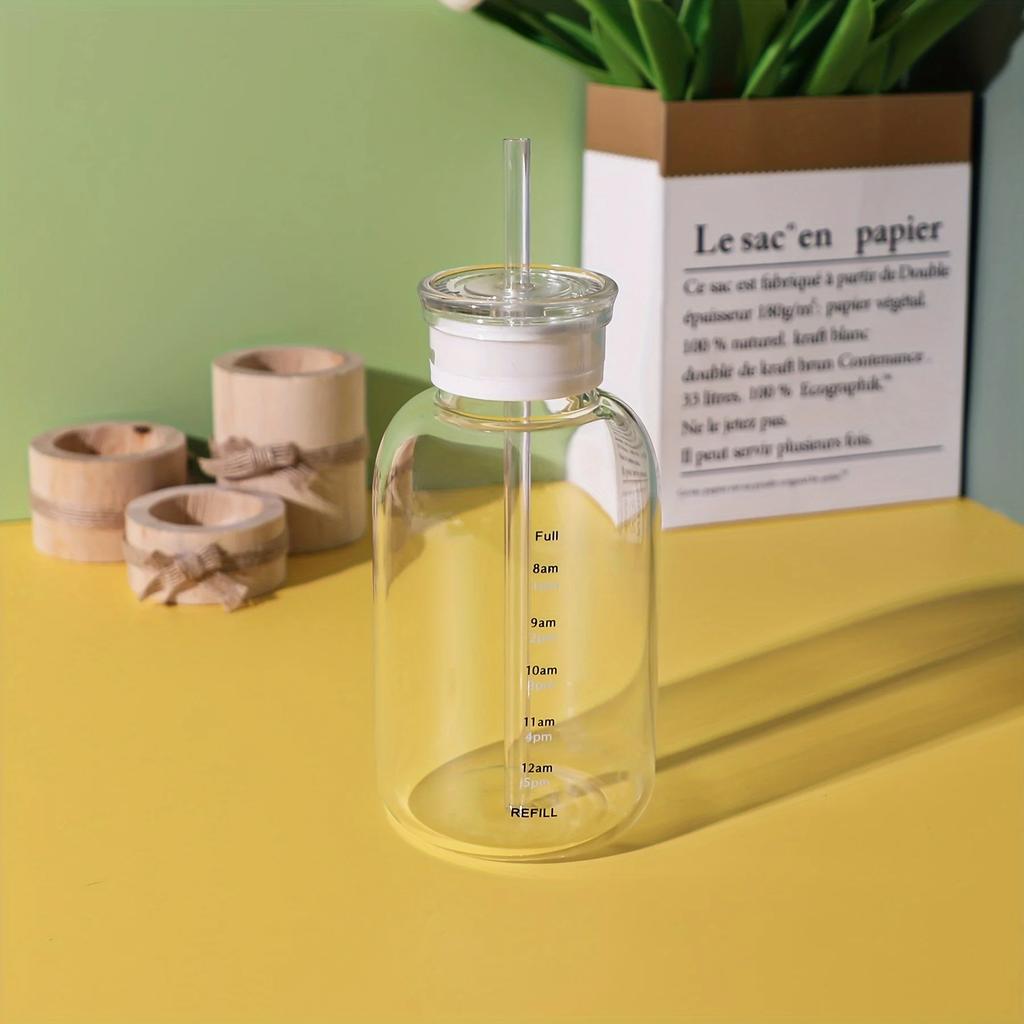 1pc - Large Capacity Glass Cup, Glass Cup With Time Scale, Transparent Tea Cup, Water Cup, Drinkware For Restaurants
