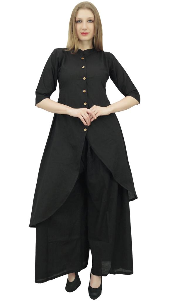 Phagun Asymmetrical Kurta Kurti Solid Beige Indian Clothing With Palazzo
