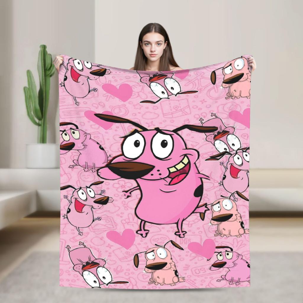 Couraged Cowardlys Dogs Knitted Blanket Coral Fleece Plush Cartoon UltraSoft Throw Blankets for Bedding Couch Bedspread