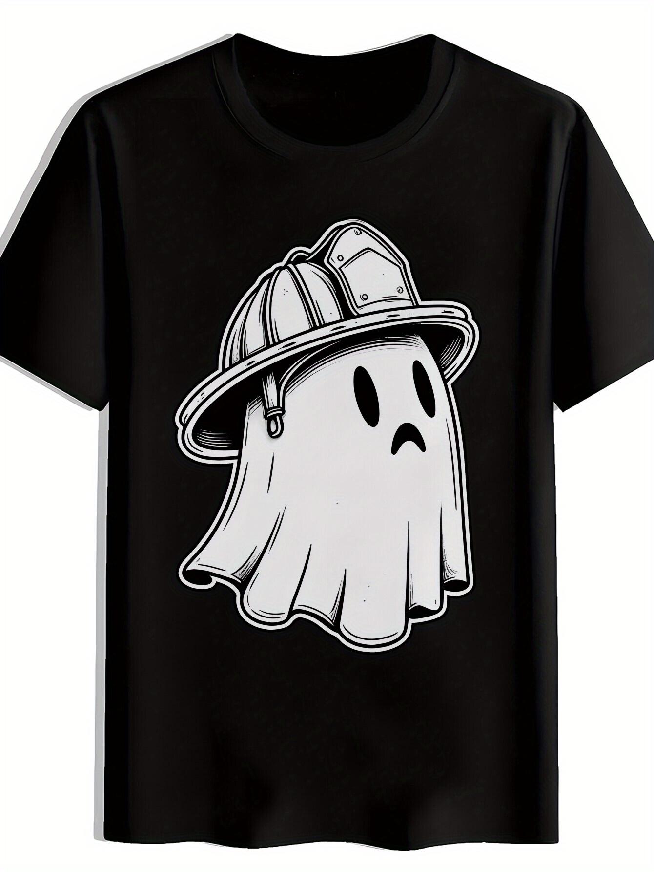 Black Graphic T-shirt - Funny Firefighter in Hard Hat Design - Lightweight Summer Tee for Halloween L