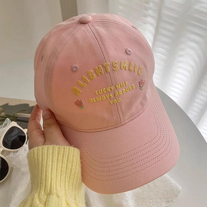 

Korean Pink Baseball Hat for Women Spring Summer Letter Flower Print Peked Duck Tongue Cap Girls Fashion Sunshade Hat Adjustable розовый
