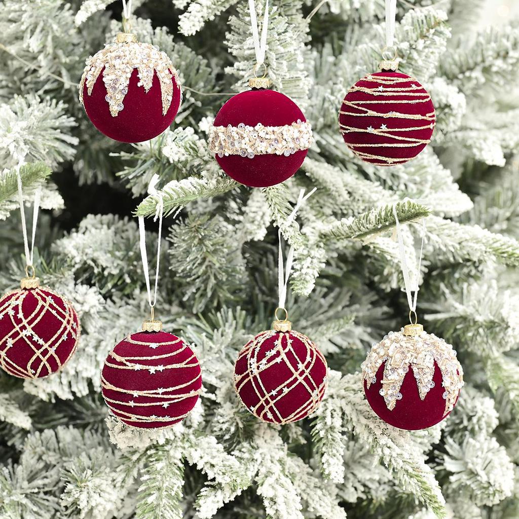 Elegant Flocking Velvet Diamond Christmas Ornament Set – Exquisite Holiday Tree Pendant Collection