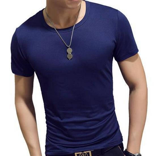 Men's Slim Fit Solid Color Short-Sleeve T-Shirt, Round Neck, Black/White Trend