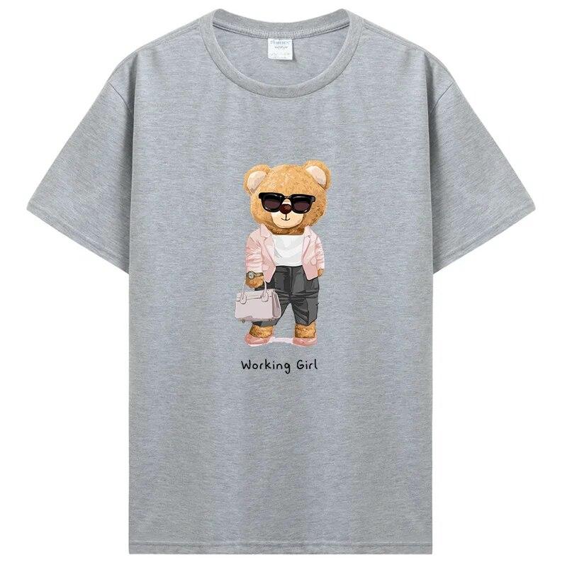 Working Girl Bear Frauen T-Shirt Unisex Unisex Student Kreativität T-Shirt Dame Cartoon Druck Harajuku Baumwolle T-Shirt Kleidung T-Shirts
