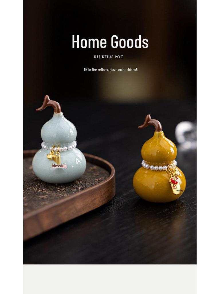 Prosperity and Fortune Ceramic Gourd Tea Pet Ornament for Tea Table and Room Decoration