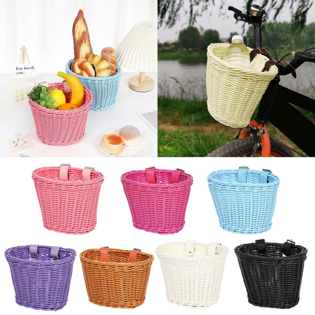 Kids Bike Front Basket Waterproof Plastic Woven Bike Basket Childrens Bicycles Handlebar Basket Easy To Install