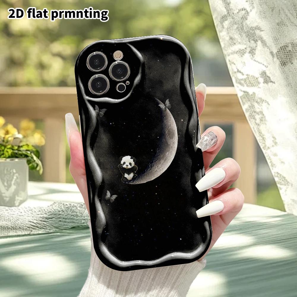 Phone Case: 2D Flat, Suitable for iPhone 18 17 16 15 14 13 12Pro Protective Case, Little Panda On a Crescent Moon, Perfect Christmas and Halloween Hol