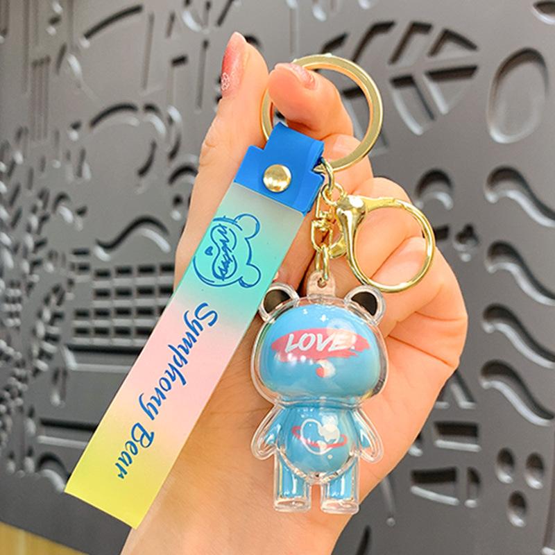 Creative Colorful Acrylic Heart Bear Keychain Pendant Cute Cartoon Couple Car Pendant Gift Opp bag packaging