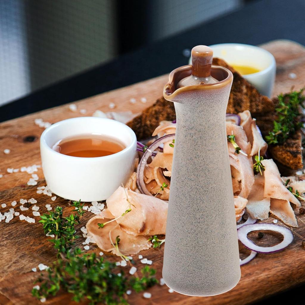 Hemoton Keramik Ölflasche Japanischer Stil Olivenöl Sojasaucenspender Würzmittel Essig Ausgießer für Heimküche Beige