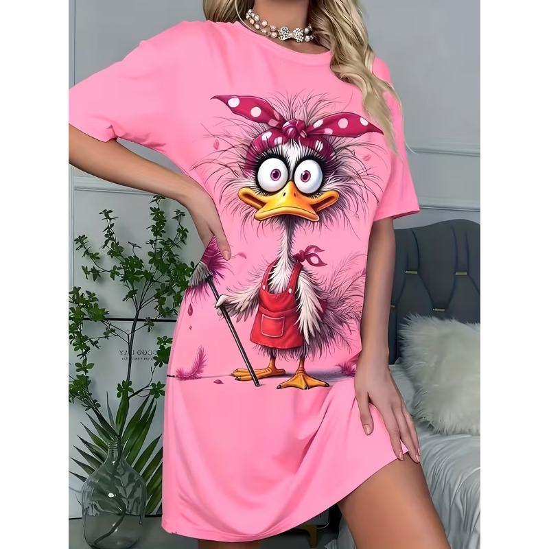 Women's Plus Size Printed Short Sleeve Round Neck Casual Breathable Dress