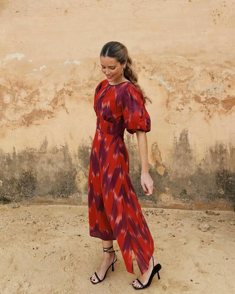 2024 Sommer Europäisches & Amerikanisches Damen Rundhals Bedrucktes Schnürkleid