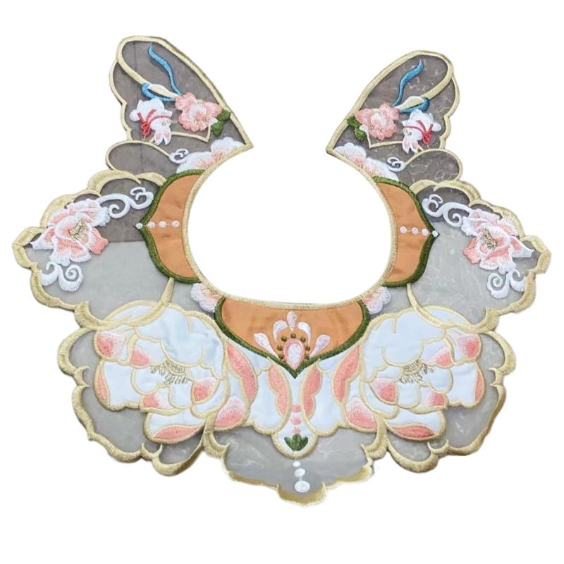 

Embroidery Butterfly Shaped Faux Collar Decorative Collar for Ancient Costume Removable False Collar Adjustable Shawl