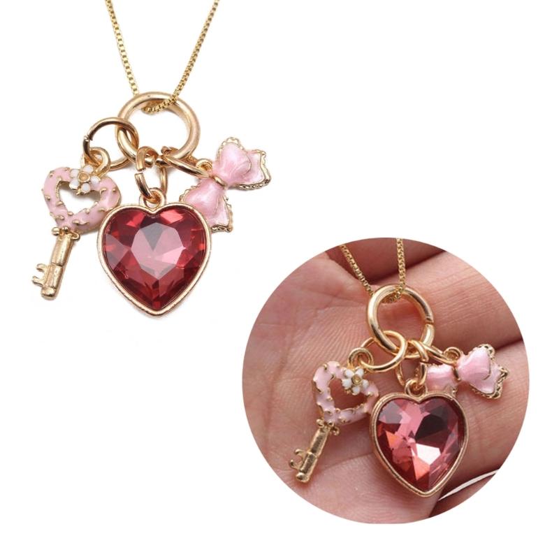 Lovely Peach Heart Charm Neck Chain Long Chain Pendant Necklace Drop Oil Choker