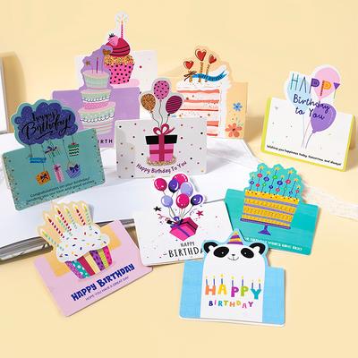 10 Birthday Cards, 3D Small Size Cartoon, Simple Folding, Handwritten Blessing Message, Birthday Card