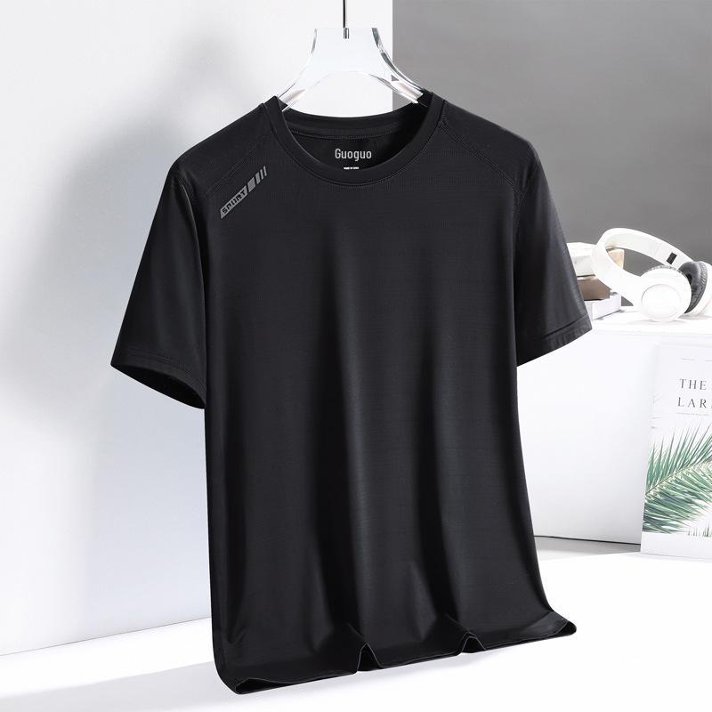 Men's Ice Silk Summer T-Shirt - Solid Color, Breathable, Loose Fit, Half Sleeve, Plus Size Sportswear