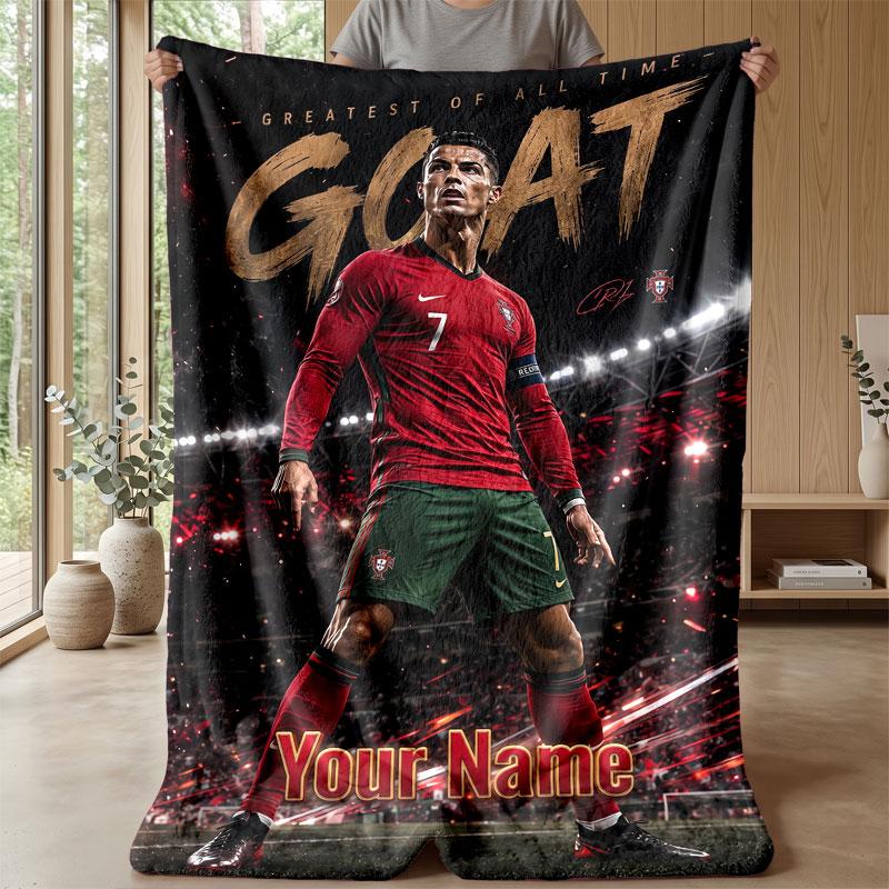Coperta in Flanella Personalizzata con Nome Cristiano Ronaldo Logo Calcio Coperta Plaid in Pile Personalizzata Regalo Speciale per Divano Camera da Letto Casa