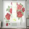 Rote Rose Zweig Blume Sheer Vorhänge Für Wohnzimmer Fenster Transparent Voile Tüll Vorhang Schlafzimmer Vorhänge Wohnkultur