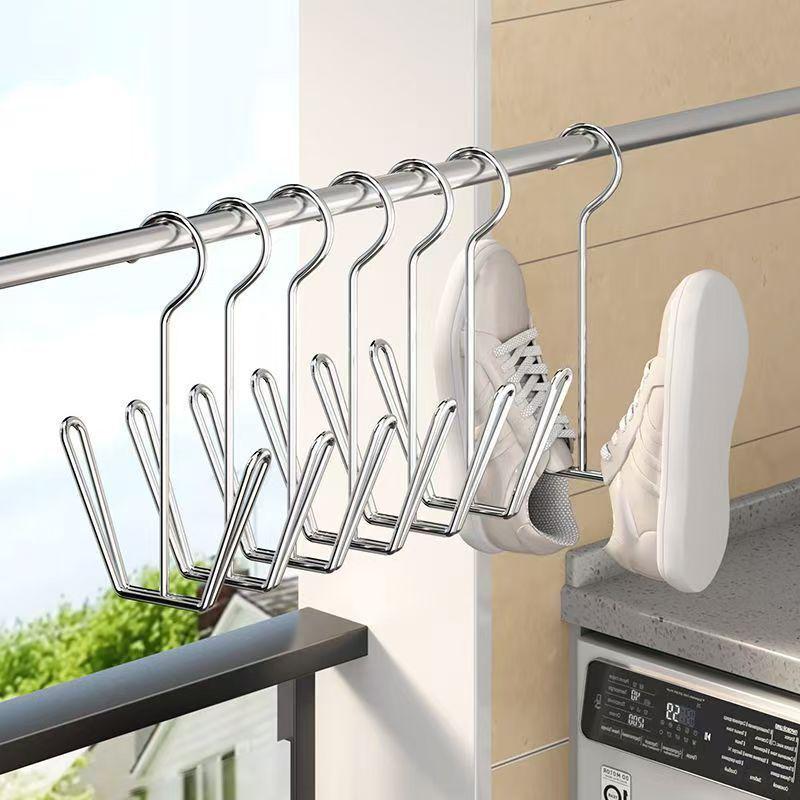 2/5Pcs Stainless Steel Shoe Rack Hangers Metal Storage Box Space-Saving With Closet Hooks Silver Home Laundry Accessories