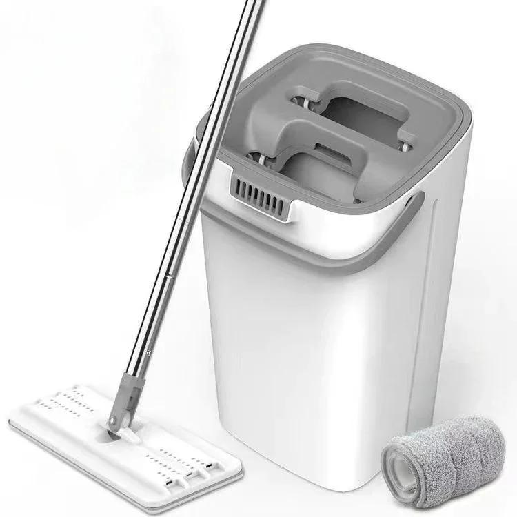 

Вращающаяся на 360° швабра для сухой и влажной уборки Плоская швабра с отжимом и ведром Сильная адсорбция Без ворса Супер-пятновыводящая швабра White