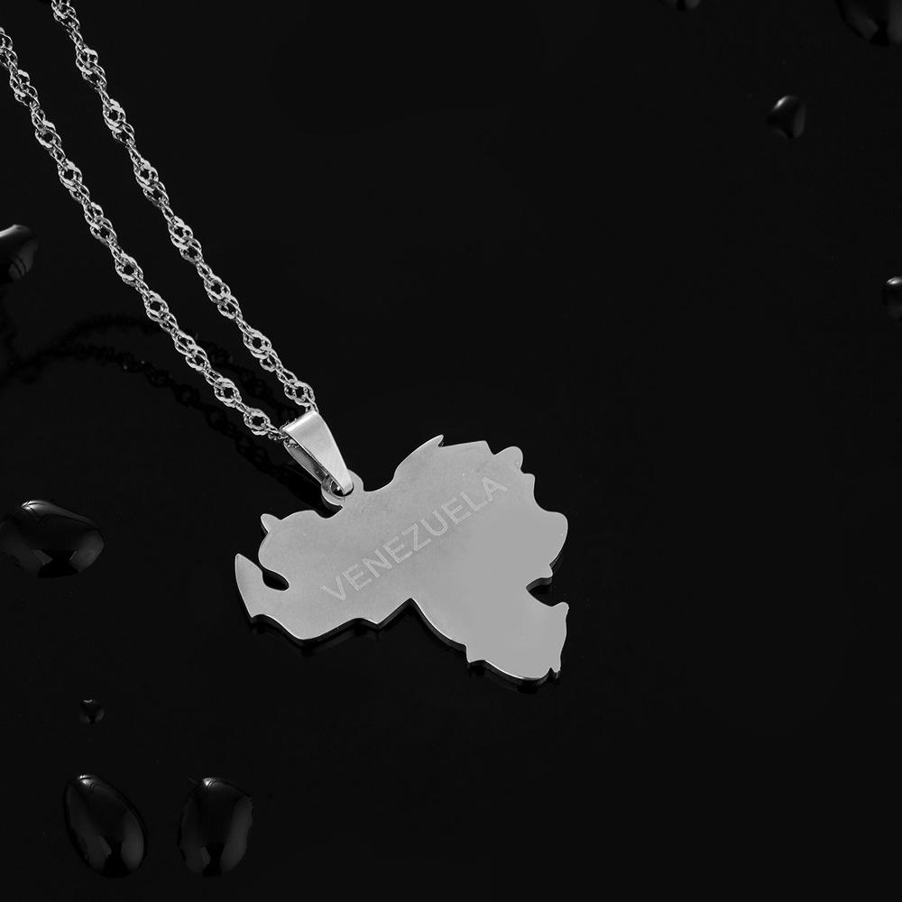 Unisex Elegant Venezuela Map Flag Pendant Necklace - Fashionable Stainless Steel Jewelry
