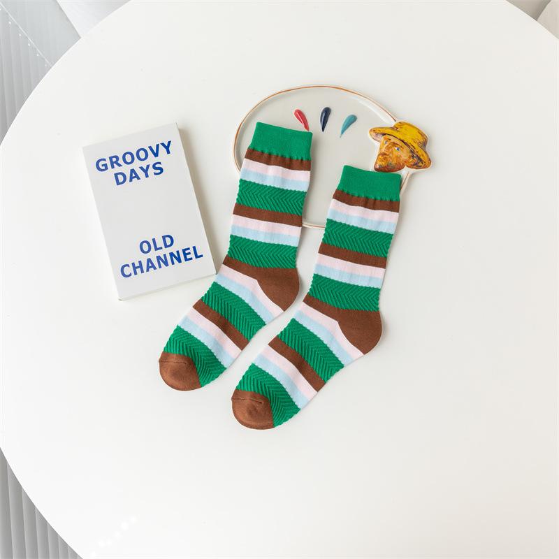 Women's Spring and Autumn Trend Color Striped Anti Woven Craft Tube Socks
