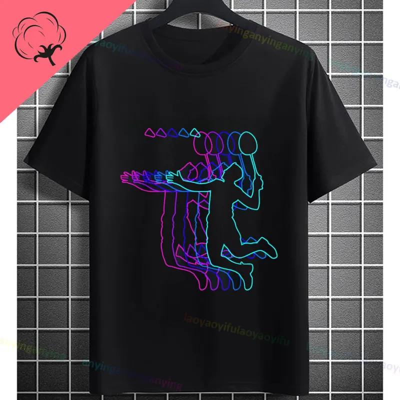 Unisexs Casual Crew Neck Tshirt With Geometric Badminton Players Print Fashion Shortsleev Cotton Tshirt Allseason Sportswear