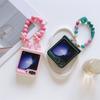 Phone Case with Hinge Protection & Beads Wrist Strap Bracelet For Samsung Galaxy Z Flip 6 5 4 3 5G Hard Plastic PU Leather Cover