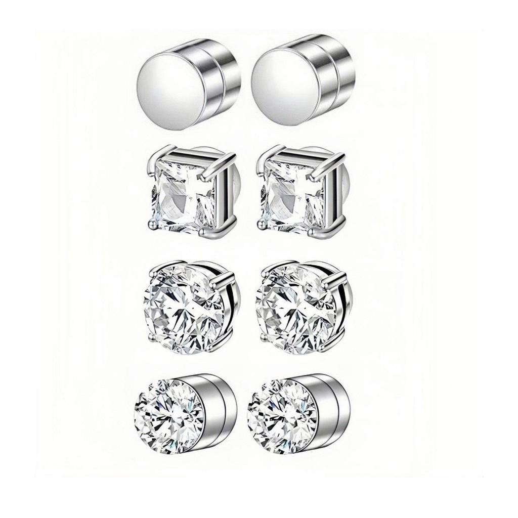 Zirconia Magnetic Ear Clips | No Piercing Faux Stud Earrings for Couples In Stainless Steel