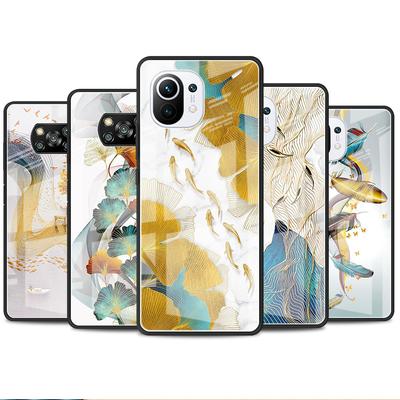 Skleněné pouzdro pro Xiaomi Poco X3 NFC 11 Lite 11T F3 M3 pro Redmi Note 11 10 9 8 Pro 10S 9S 9A 9C kryt na telefon z ginkgo zlaté fólie